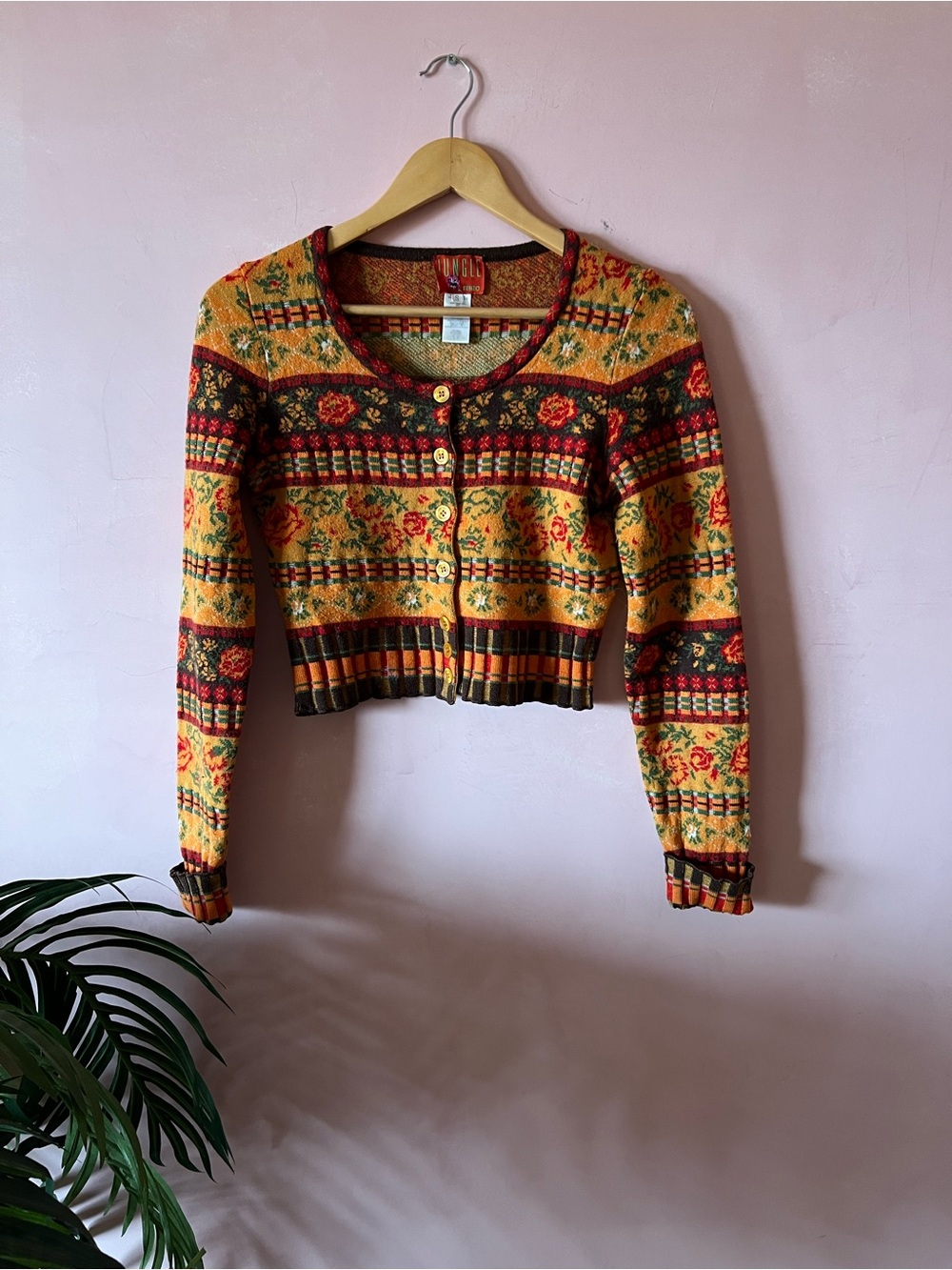 Kenzo Jungle Floral Cropped Cardigan Sweater - orange/Red